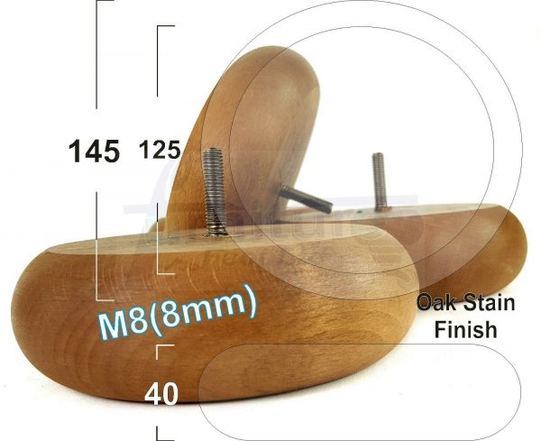 4x BUN WOOD SETTEE LEGS 40mm High CHAIR REPLACEMENT SOFA FURNITURE FEET M8(8mm) - Image 15