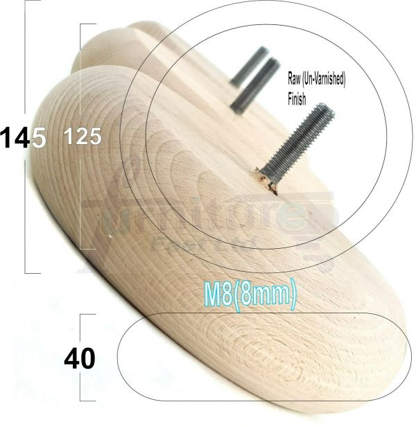 4x BUN WOOD SETTEE LEGS 40mm High CHAIR REPLACEMENT SOFA FURNITURE FEET M8(8mm) - Image 22