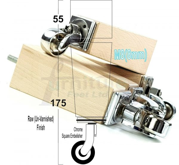 4x CHROME CASTOR LEGS 175mm High CHAIR REPLACEMENT SETTEE FURNITURE FEET M8(8mm) - Image 23