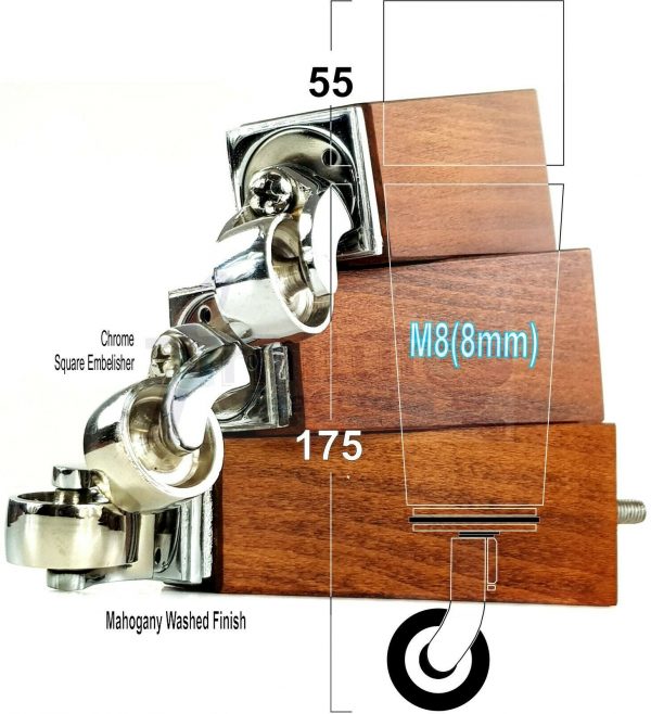 4x CHROME CASTOR LEGS 175mm High CHAIR REPLACEMENT SETTEE FURNITURE FEET M8(8mm) - Image 21