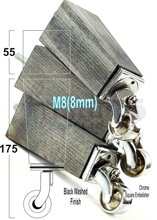4x CHROME CASTOR LEGS 175mm High CHAIR REPLACEMENT SETTEE FURNITURE FEET M8(8mm) - Image 14