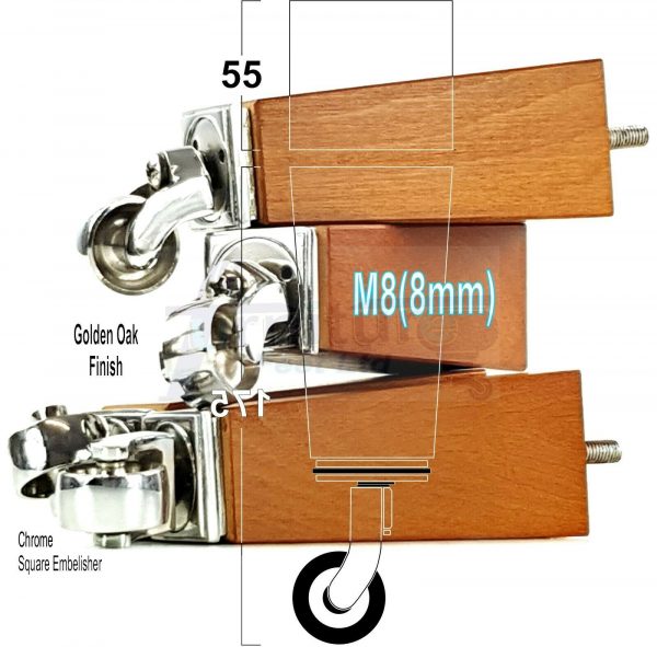 4x CHROME CASTOR LEGS 175mm High CHAIR REPLACEMENT SETTEE FURNITURE FEET M8(8mm) - Image 18