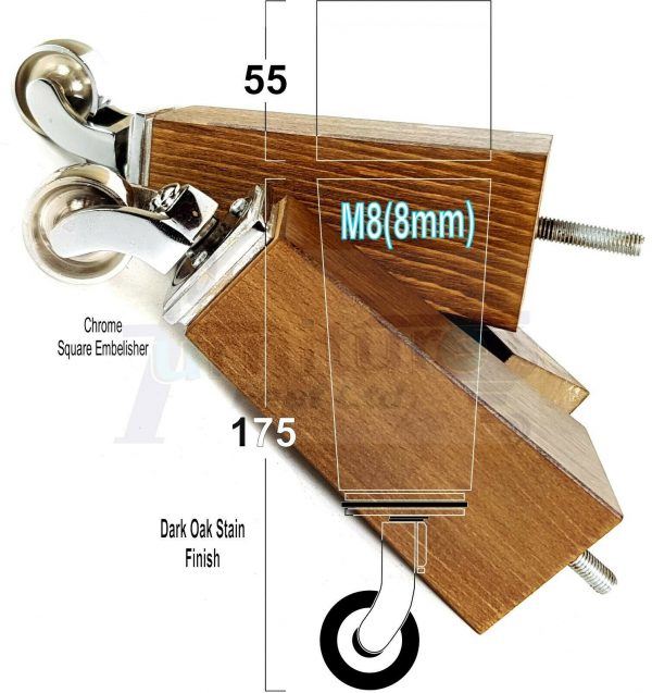 4x CHROME CASTOR LEGS 175mm High CHAIR REPLACEMENT SETTEE FURNITURE FEET M8(8mm) - Image 16