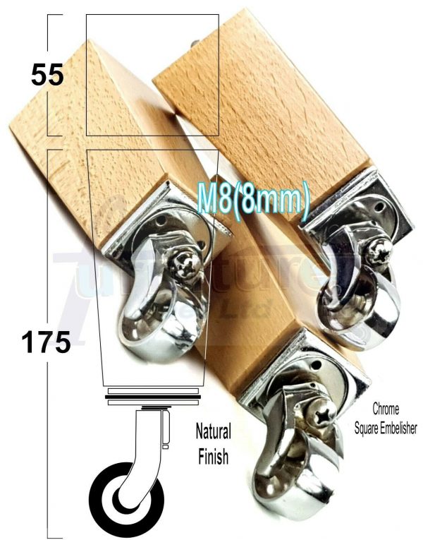 4x CHROME CASTOR LEGS 175mm High CHAIR REPLACEMENT SETTEE FURNITURE FEET M8(8mm) - Image 22