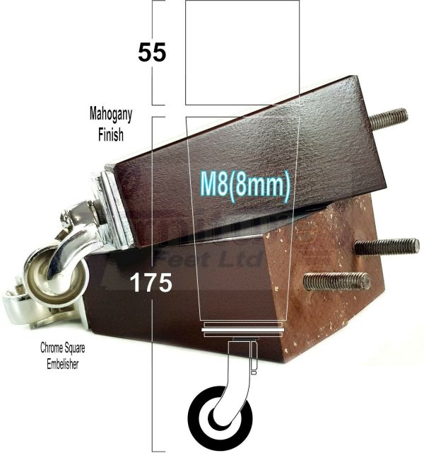 4x CHROME CASTOR LEGS 175mm High CHAIR REPLACEMENT SETTEE FURNITURE FEET M8(8mm) - Image 20