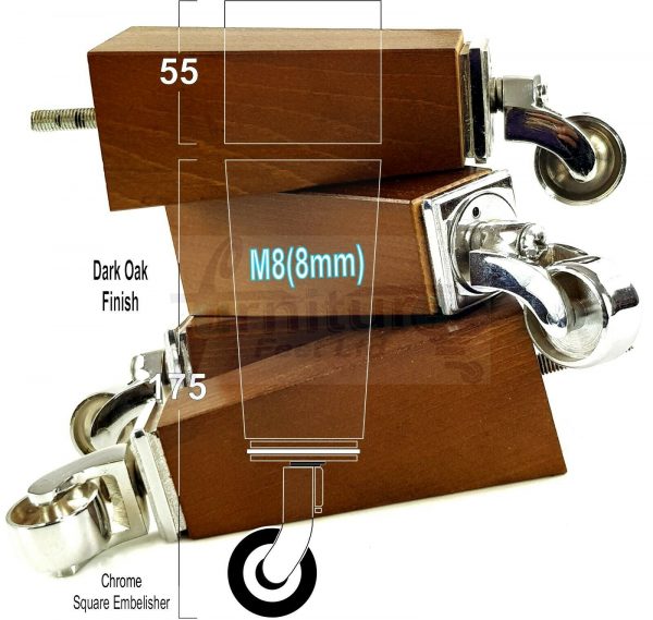 4x CHROME CASTOR LEGS 175mm High CHAIR REPLACEMENT SETTEE FURNITURE FEET M8(8mm) - Image 15