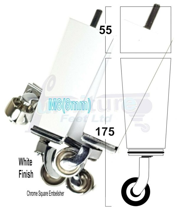 4x CHROME CASTOR LEGS 175mm High CHAIR REPLACEMENT SETTEE FURNITURE FEET M8(8mm) - Image 24