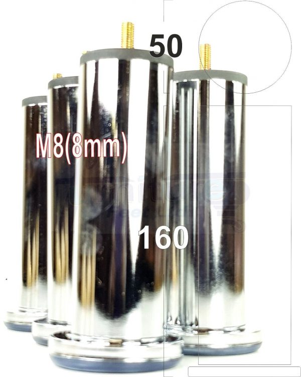 4x METAL FURNITURE LEGS 60 - 160mm HIGH M8 (8mm) FEET SOFA CHAIR CABINETS BED - Image 9
