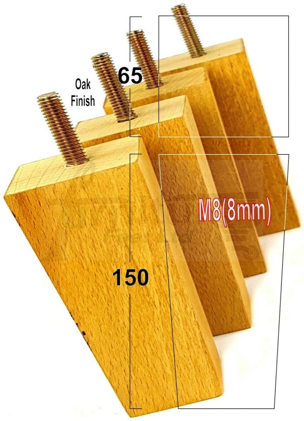 4x REPLACEMENT BLOCK WOOD FURNITURE LEGS M8(8mm) CHAIR - SETTEE FEET 150mm HIGH - Image 26