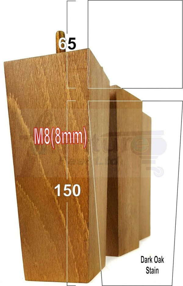 4x REPLACEMENT BLOCK WOOD FURNITURE LEGS M8(8mm) CHAIR - SETTEE FEET 150mm HIGH - Image 28