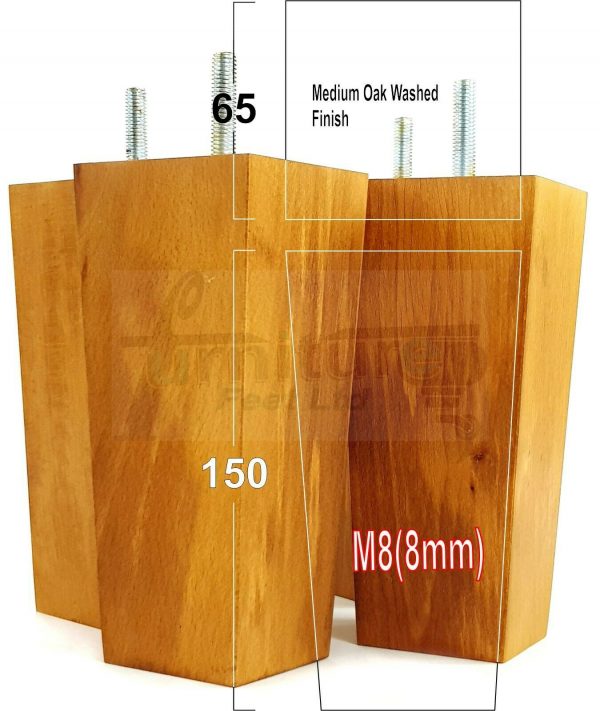 4x REPLACEMENT BLOCK WOOD FURNITURE LEGS M8(8mm) CHAIR - SETTEE FEET 150mm HIGH - Image 24