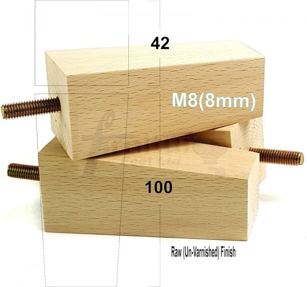 4x REPLACEMENT BLOCK WOOD SETTEE LEGS 100mm High SOFA FURNITURE FEET M8(8mm) - Image 22
