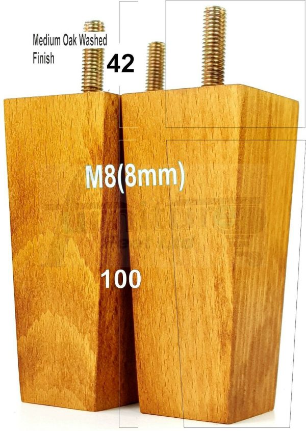 4x REPLACEMENT BLOCK WOOD SETTEE LEGS 100mm High SOFA FURNITURE FEET M8(8mm) - Image 19