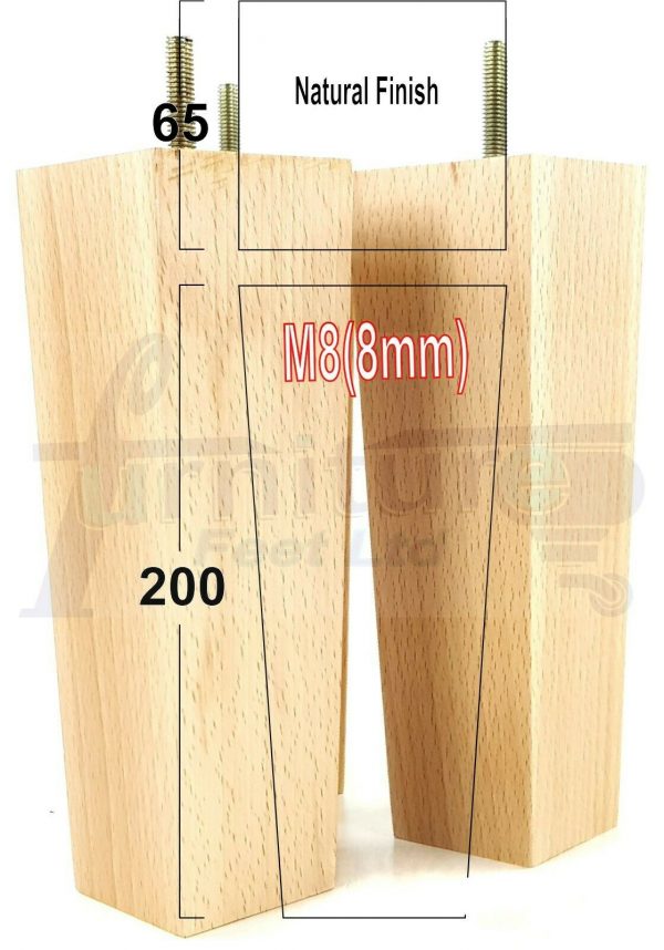 4x REPLACEMENT BLOCK WOODEN FURNITURE SOFA LEGS M8(8mm) CHAIR FEET 200mm HIGH - Image 23