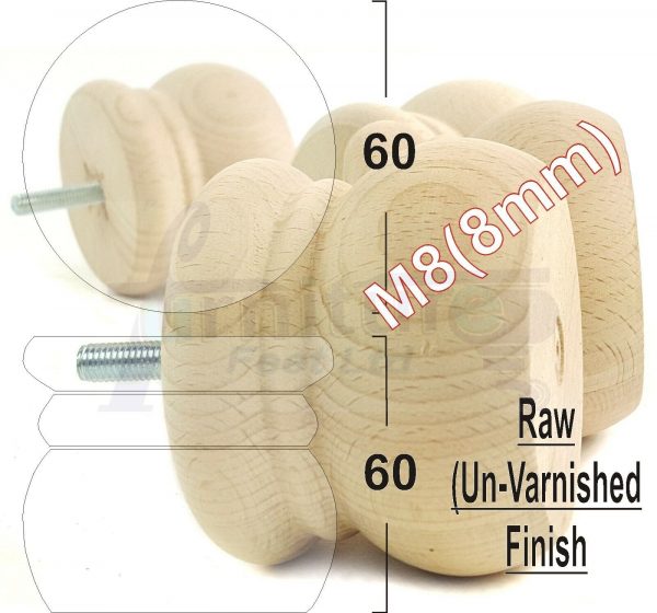 4x REPLACEMENT SOLID WOODEN FURNITURE SOFA LEGS M8(8mm) SETTEE FEET 60mm HIGH - Image 17