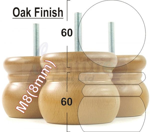 4x REPLACEMENT SOLID WOODEN FURNITURE SOFA LEGS M8(8mm) SETTEE FEET 60mm HIGH - Image 16