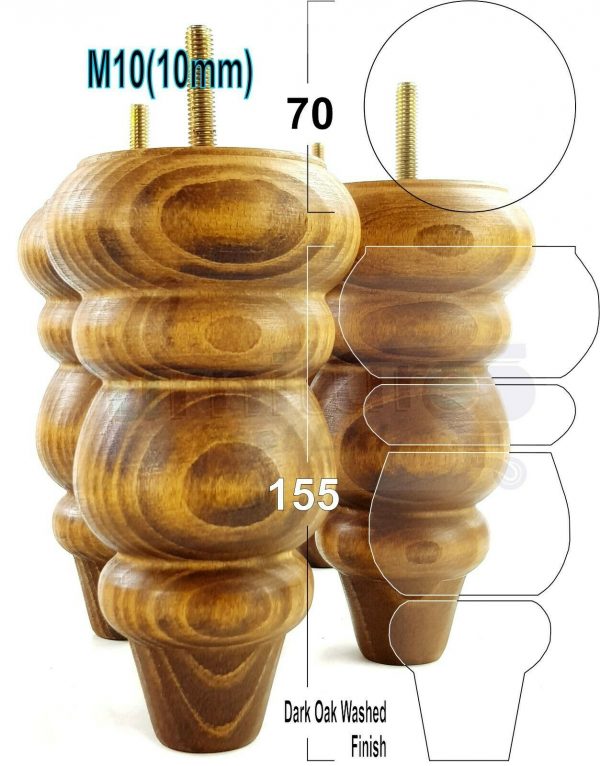 4x REPLACEMENT WOOD FURNITURE SOFA LEGS M10(10mm) CHAIR - SETTEE FEET 155mm HIGH - Image 15