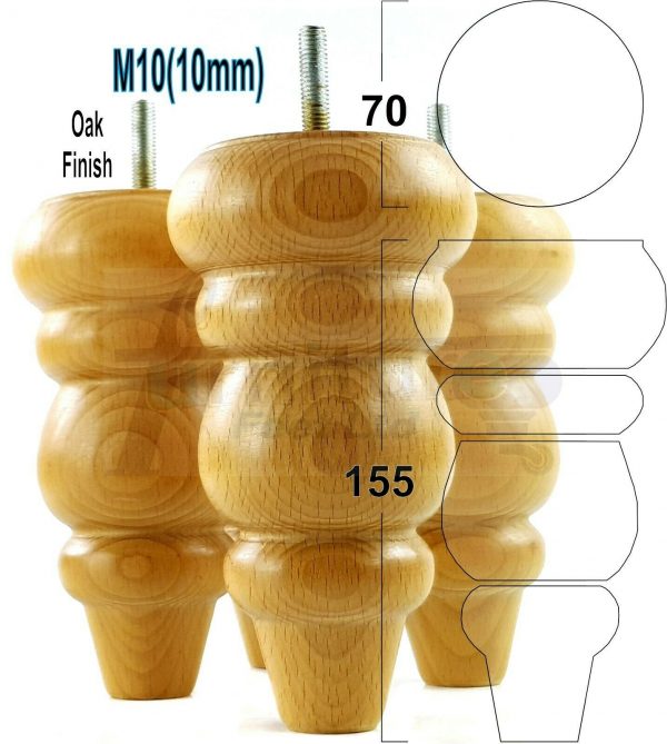 4x REPLACEMENT WOOD FURNITURE SOFA LEGS M10(10mm) CHAIR - SETTEE FEET 155mm HIGH - Image 24