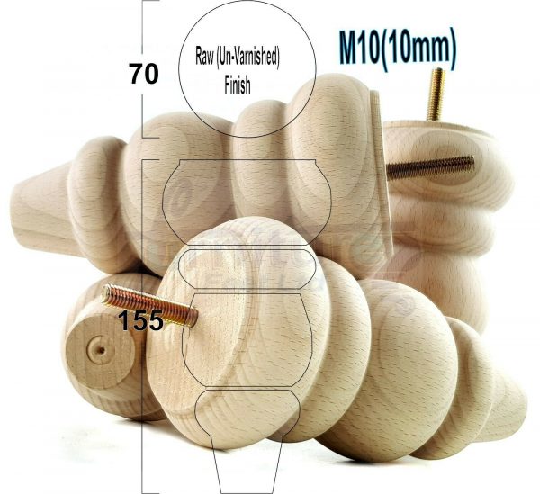 4x REPLACEMENT WOOD FURNITURE SOFA LEGS M10(10mm) CHAIR - SETTEE FEET 155mm HIGH - Image 28