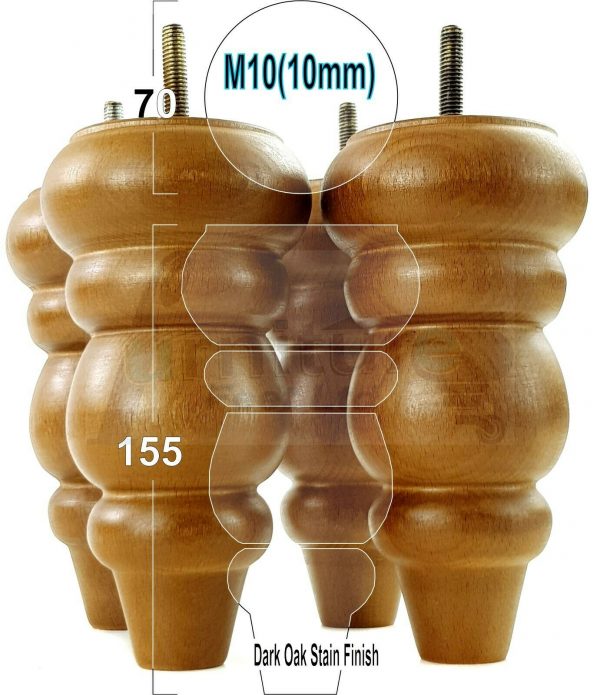 4x REPLACEMENT WOOD FURNITURE SOFA LEGS M10(10mm) CHAIR - SETTEE FEET 155mm HIGH - Image 26