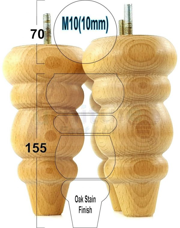 4x REPLACEMENT WOOD FURNITURE SOFA LEGS M10(10mm) CHAIR - SETTEE FEET 155mm HIGH - Image 25