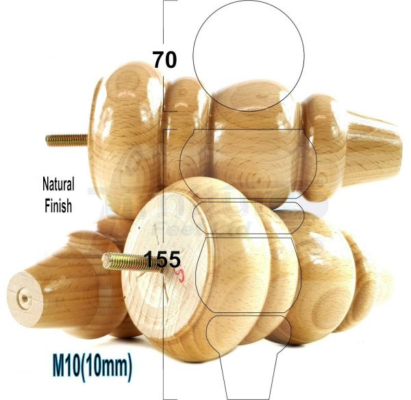 4x REPLACEMENT WOOD FURNITURE SOFA LEGS M10(10mm) CHAIR - SETTEE FEET 155mm HIGH - Image 23