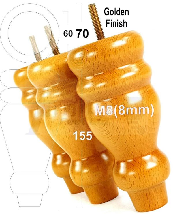 4x REPLACEMENT WOOD FURNITURE SOFA LEGS M8(8mm) CHAIR - SETTEE FEET 155mm HIGH - Image 22