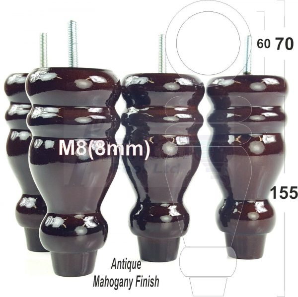 4x REPLACEMENT WOOD FURNITURE SOFA LEGS M8(8mm) CHAIR - SETTEE FEET 155mm HIGH - Image 35
