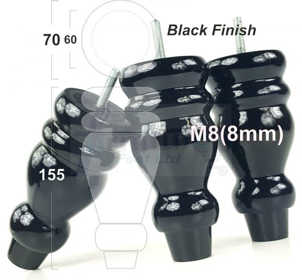 4x REPLACEMENT WOOD FURNITURE SOFA LEGS M8(8mm) CHAIR - SETTEE FEET 155mm HIGH - Image 15
