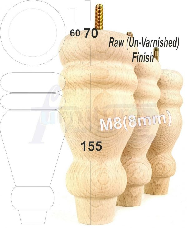 4x REPLACEMENT WOOD FURNITURE SOFA LEGS M8(8mm) CHAIR - SETTEE FEET 155mm HIGH - Image 31
