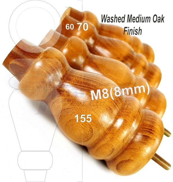 4x REPLACEMENT WOOD FURNITURE SOFA LEGS M8(8mm) CHAIR - SETTEE FEET 155mm HIGH - Image 25