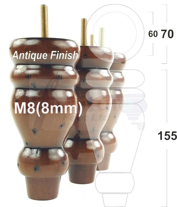 4x REPLACEMENT WOOD FURNITURE SOFA LEGS M8(8mm) CHAIR - SETTEE FEET 155mm HIGH - Image 36
