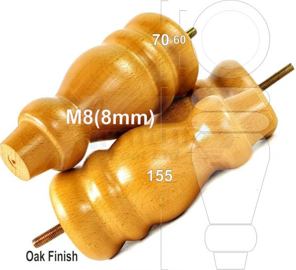 4x REPLACEMENT WOOD FURNITURE SOFA LEGS M8(8mm) CHAIR - SETTEE FEET 155mm HIGH - Image 27