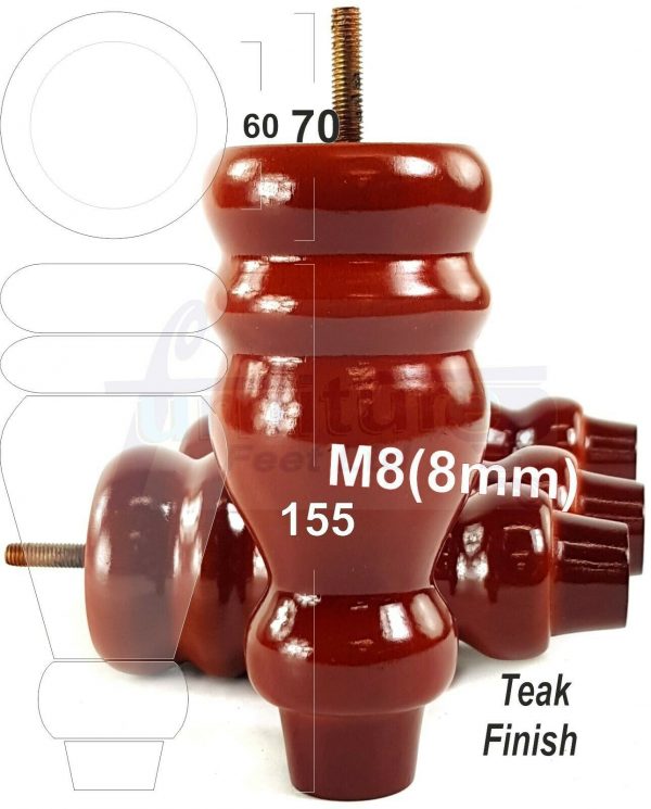 4x REPLACEMENT WOOD FURNITURE SOFA LEGS M8(8mm) CHAIR - SETTEE FEET 155mm HIGH - Image 32