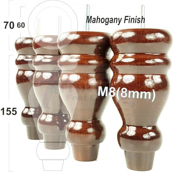 4x REPLACEMENT WOOD FURNITURE SOFA LEGS M8(8mm) CHAIR - SETTEE FEET 155mm HIGH - Image 23