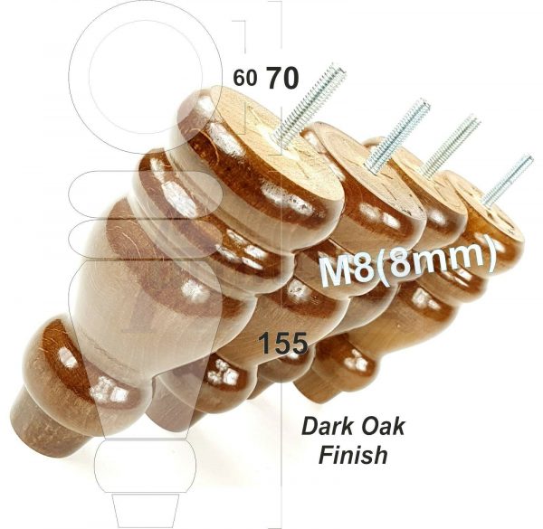4x REPLACEMENT WOOD FURNITURE SOFA LEGS M8(8mm) CHAIR - SETTEE FEET 155mm HIGH - Image 18
