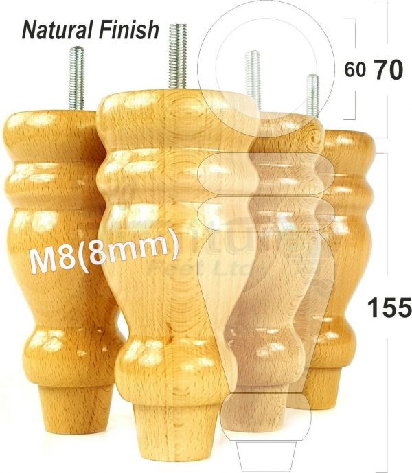 4x REPLACEMENT WOOD FURNITURE SOFA LEGS M8(8mm) CHAIR - SETTEE FEET 155mm HIGH - Image 26