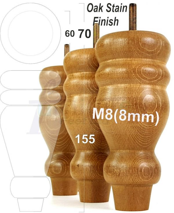 4x REPLACEMENT WOOD FURNITURE SOFA LEGS M8(8mm) CHAIR - SETTEE FEET 155mm HIGH - Image 29