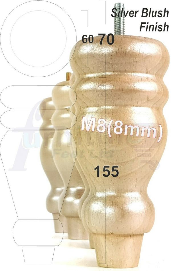 4x REPLACEMENT WOOD FURNITURE SOFA LEGS M8(8mm) CHAIR - SETTEE FEET 155mm HIGH - Image 17