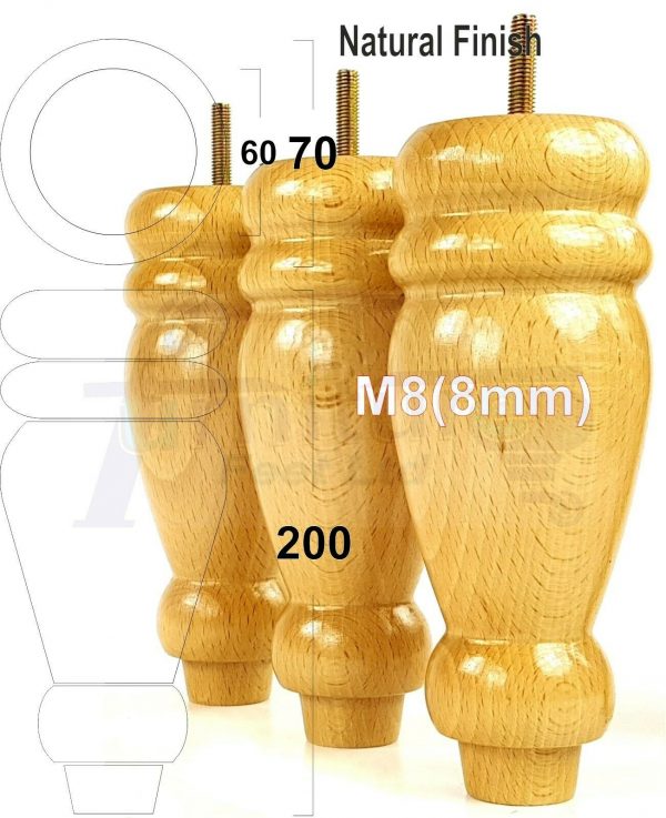 4x REPLACEMENT WOOD FURNITURE SOFA LEGS M8(8mm) CHAIR - SETTEE FEET 200mm HIGH - Image 25