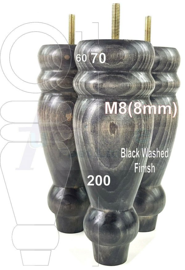 4x REPLACEMENT WOOD FURNITURE SOFA LEGS M8(8mm) CHAIR - SETTEE FEET 200mm HIGH - Image 15