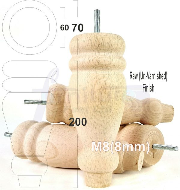 4x REPLACEMENT WOOD FURNITURE SOFA LEGS M8(8mm) CHAIR - SETTEE FEET 200mm HIGH - Image 30