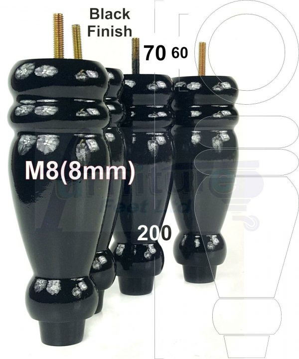 4x REPLACEMENT WOOD FURNITURE SOFA LEGS M8(8mm) CHAIR - SETTEE FEET 200mm HIGH - Image 14