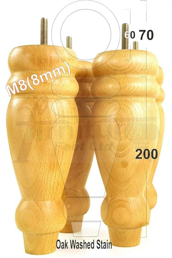 4x REPLACEMENT WOOD FURNITURE SOFA LEGS M8(8mm) CHAIR - SETTEE FEET 200mm HIGH - Image 27