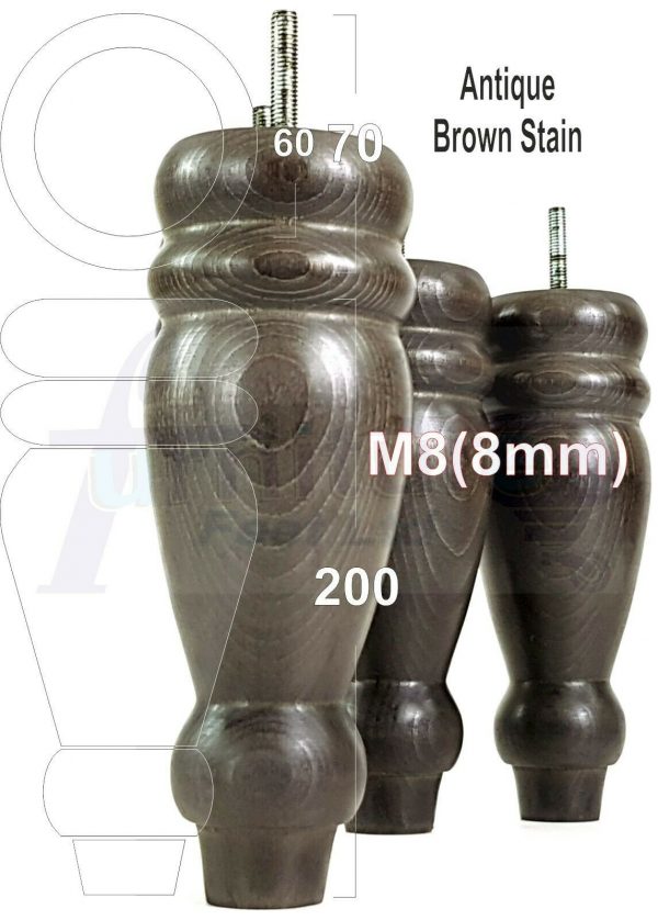 4x REPLACEMENT WOOD FURNITURE SOFA LEGS M8(8mm) CHAIR - SETTEE FEET 200mm HIGH - Image 13