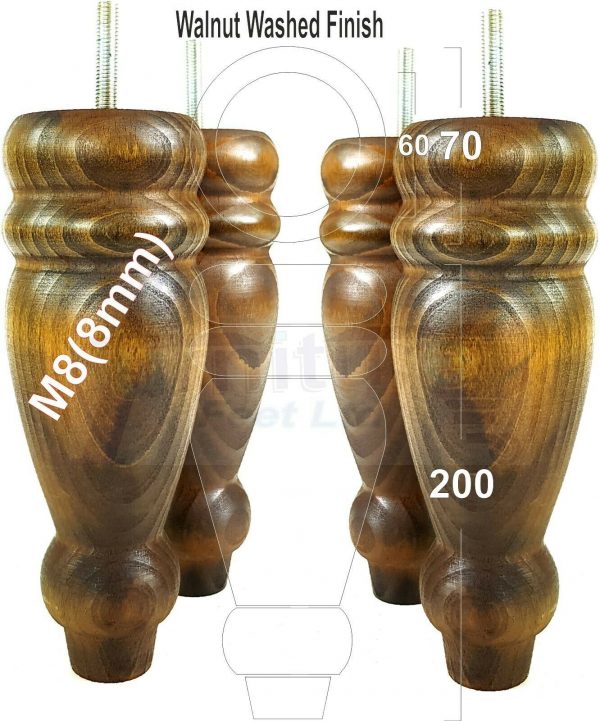 4x REPLACEMENT WOOD FURNITURE SOFA LEGS M8(8mm) CHAIR - SETTEE FEET 200mm HIGH - Image 19