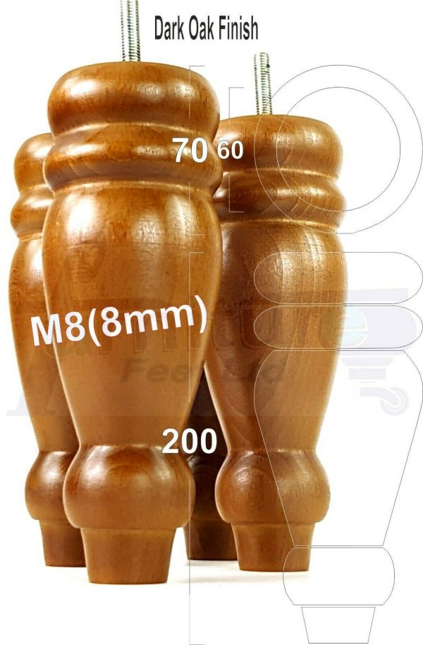 4x REPLACEMENT WOOD FURNITURE SOFA LEGS M8(8mm) CHAIR - SETTEE FEET 200mm HIGH - Image 17
