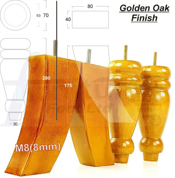 4x REPLACEMENT WOOD FURNITURE SOFA LEGS M8(8mm) CHAIR - SETTEE FEET 200mm HIGH - Image 6