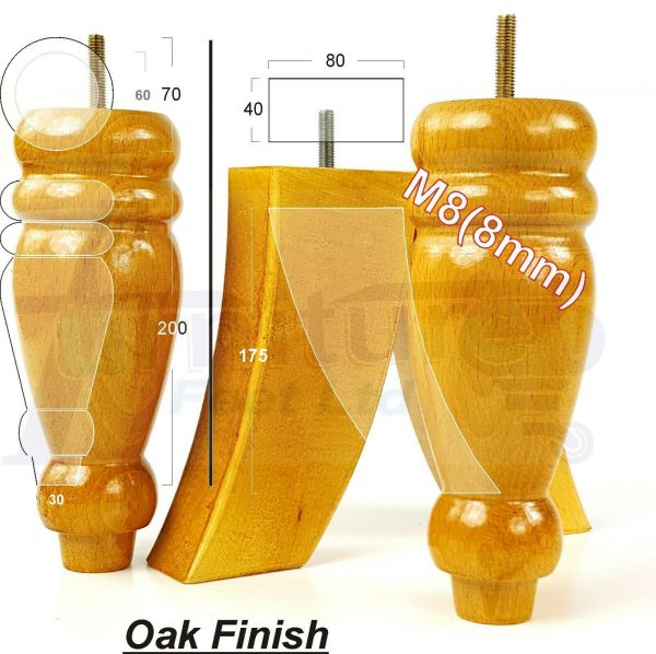 4x REPLACEMENT WOOD FURNITURE SOFA LEGS M8(8mm) CHAIR - SETTEE FEET 200mm HIGH - Image 9