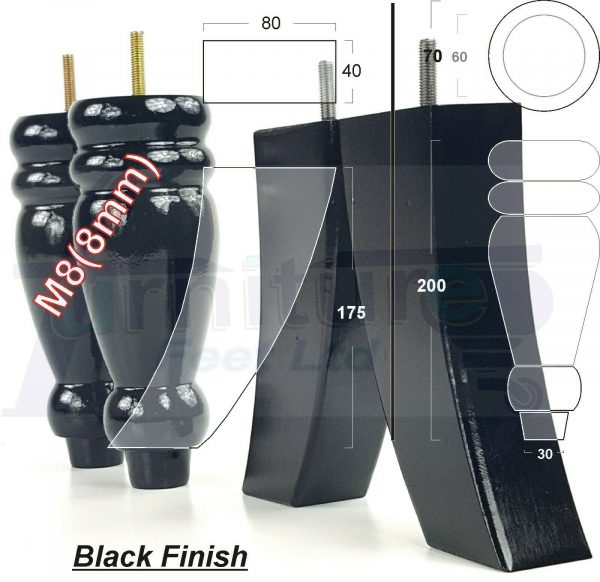 4x REPLACEMENT WOOD FURNITURE SOFA LEGS M8(8mm) CHAIR - SETTEE FEET 200mm HIGH - Image 5